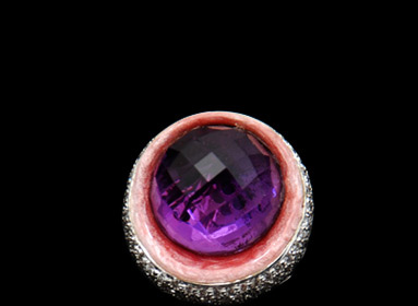 Amethyst in pink enamel surrounded by diamonds Amethyst in pink enamel surrounded by diamonds